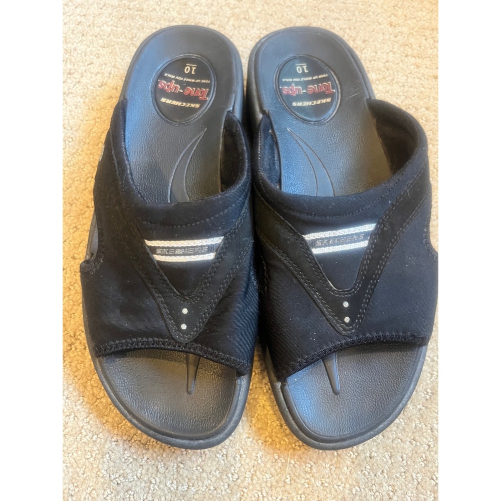 Skechers Tone-ups Black Slide Thong Sandals Womens 10 Fitness Walking Shoes